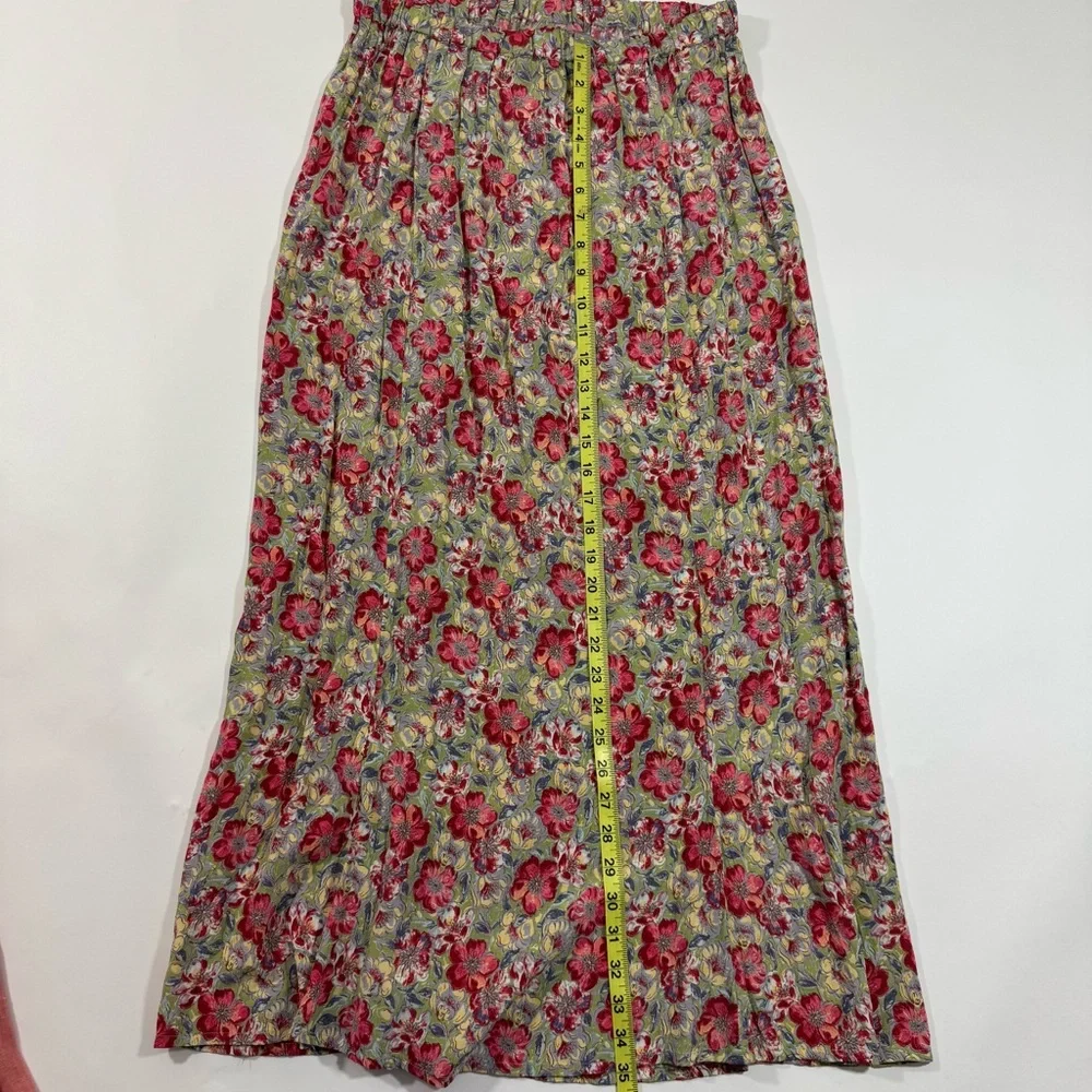 Flax Two Piece Skirt Set Pink Floral Linen Top Maxi Skirt - Picture 9 of 11